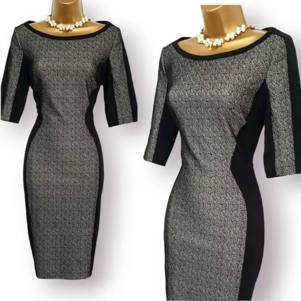 Karen Millen Textured Panel Seam Short Sleeve Pencil Dress - Size 4